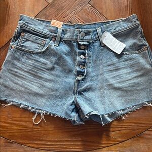Levi's Blue Jean Shorts with Distressed Hem 501 button fly